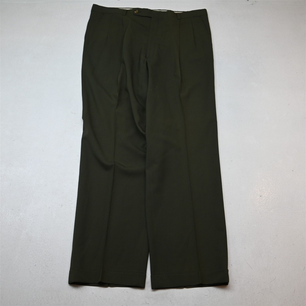 Tom James 38x32 Green Wool Pleated Cuffed Classic Dress Mens Pants